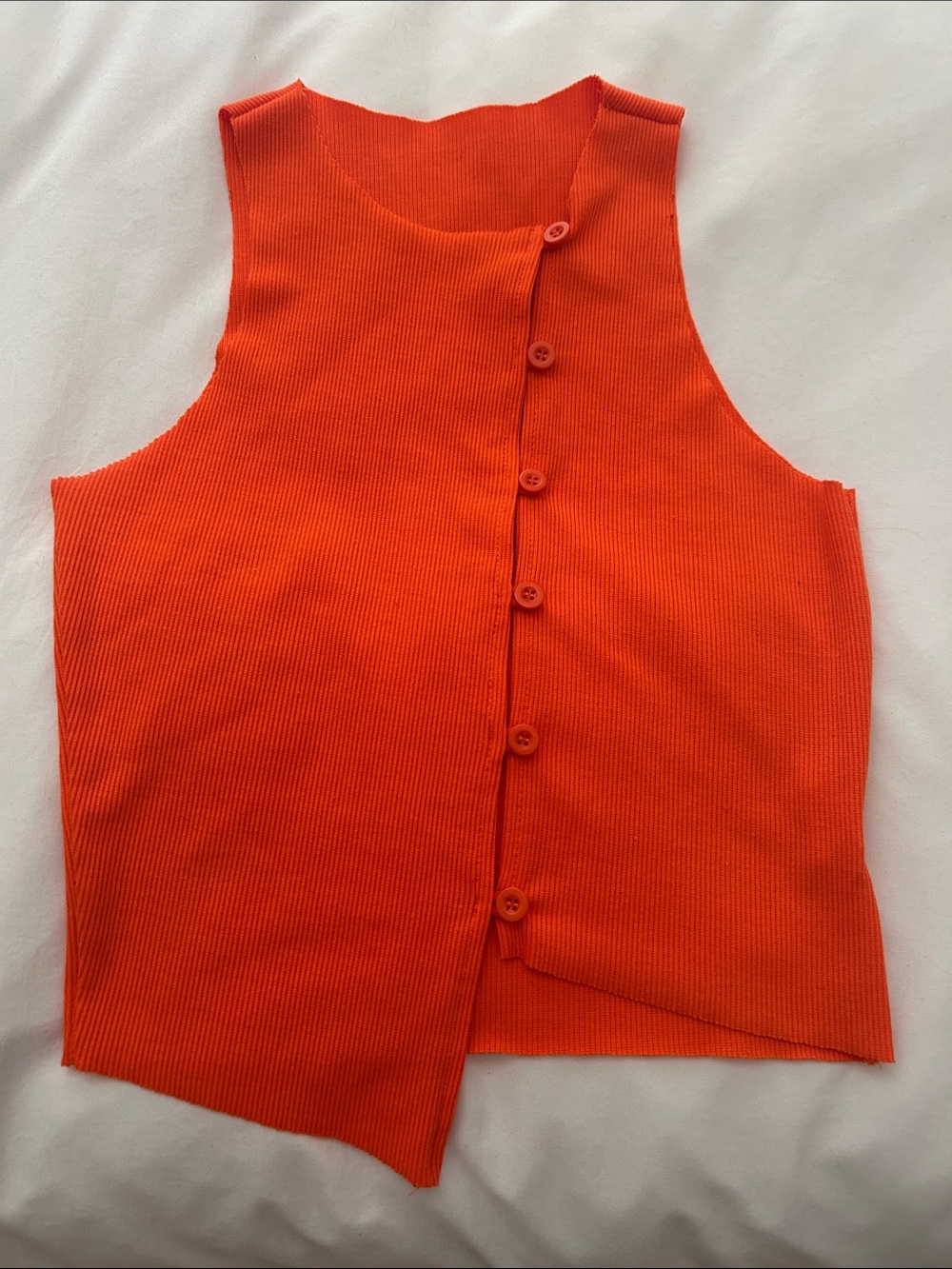 Bright Orange Ribbed Button-Front crop Tank